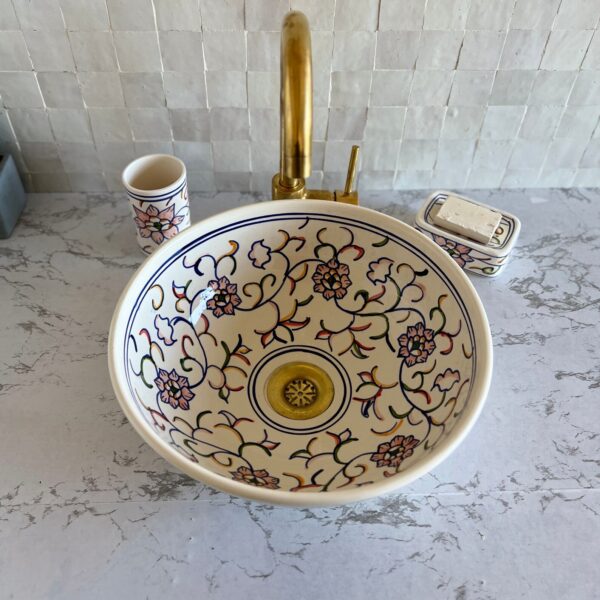 Vasque marocaine en céramique peinte à la main — Artisanat authentique de Fès - Image 6