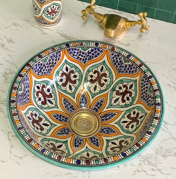 Vasque en céramique colorée — Art marocain, pièce artisanale - Image 2