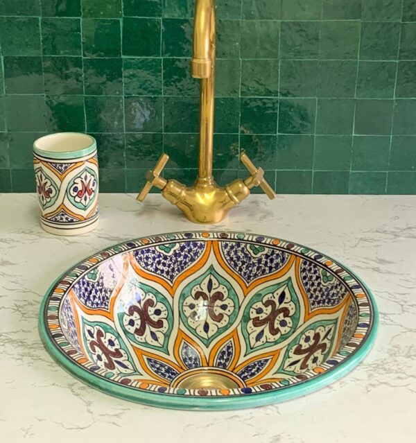Vasque en céramique colorée — Art marocain, pièce artisanale - Image 4