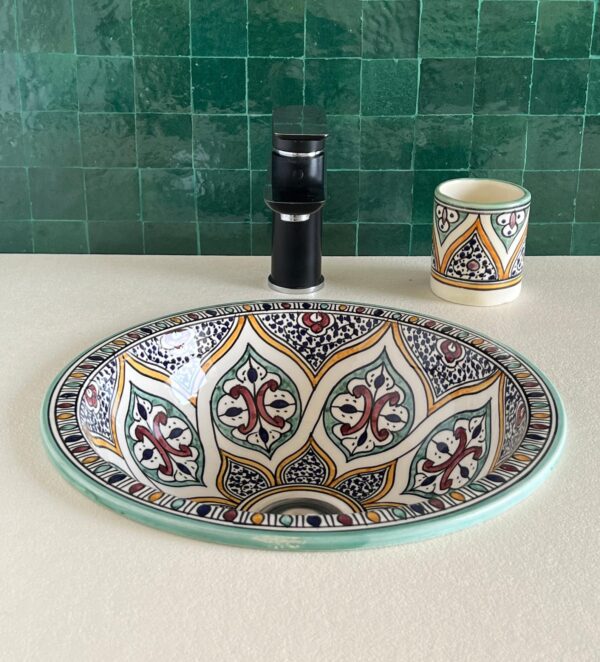 Vasque en céramique colorée — Art marocain, pièce artisanale - Image 8