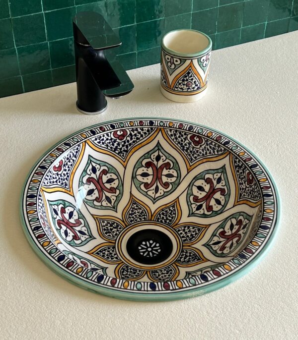 Vasque en céramique colorée — Art marocain, pièce artisanale - Image 3