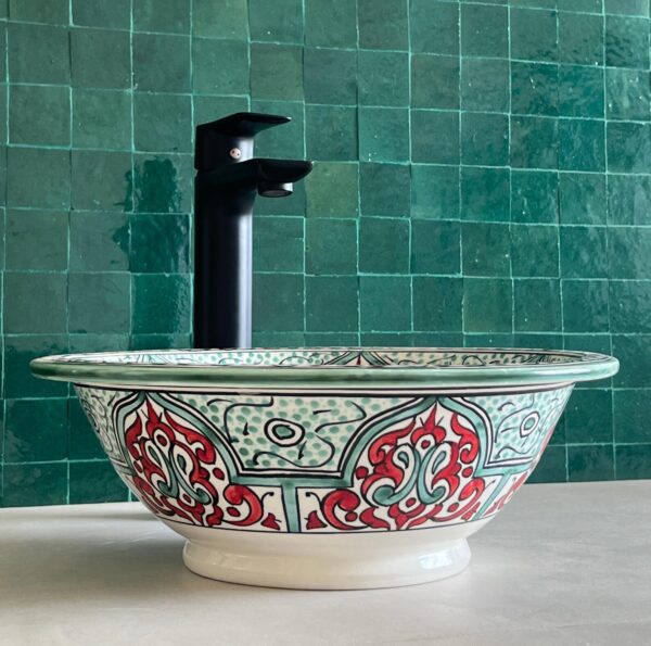 Vasque en céramique peinte à la main — Élégance artisanale pour salle de bain - Image 5