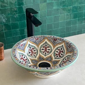 Vasque en céramique colorée — Art marocain, pièce artisanale