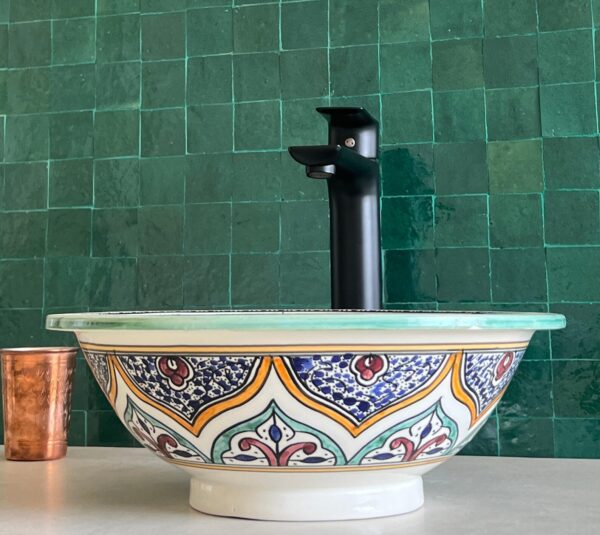 Vasque en céramique colorée — Art marocain, pièce artisanale - Image 7