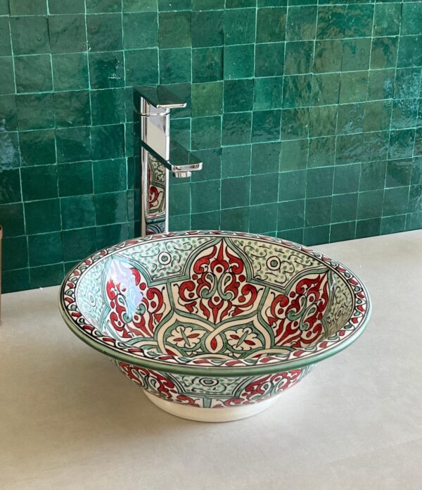 Vasque en céramique peinte à la main — Élégance artisanale pour salle de bain - Image 4