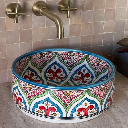 Moroccan Sink – Artisan Ceramic Round Vessel – Handmade Bathroom Statement Piece