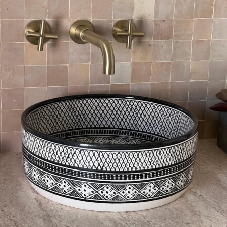 Luxury Handmade Bathroom Sink – Moroccan Round Ceramic Basin – Painted Artisan Vessel